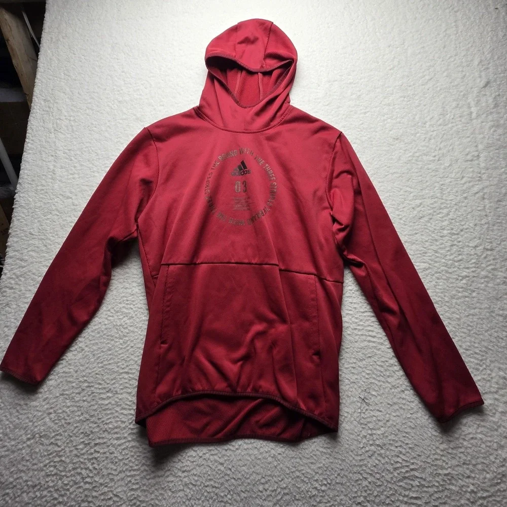Adidas Hoodie Mens Large Red Graphic Pullover The Brand With Three Stripes 03